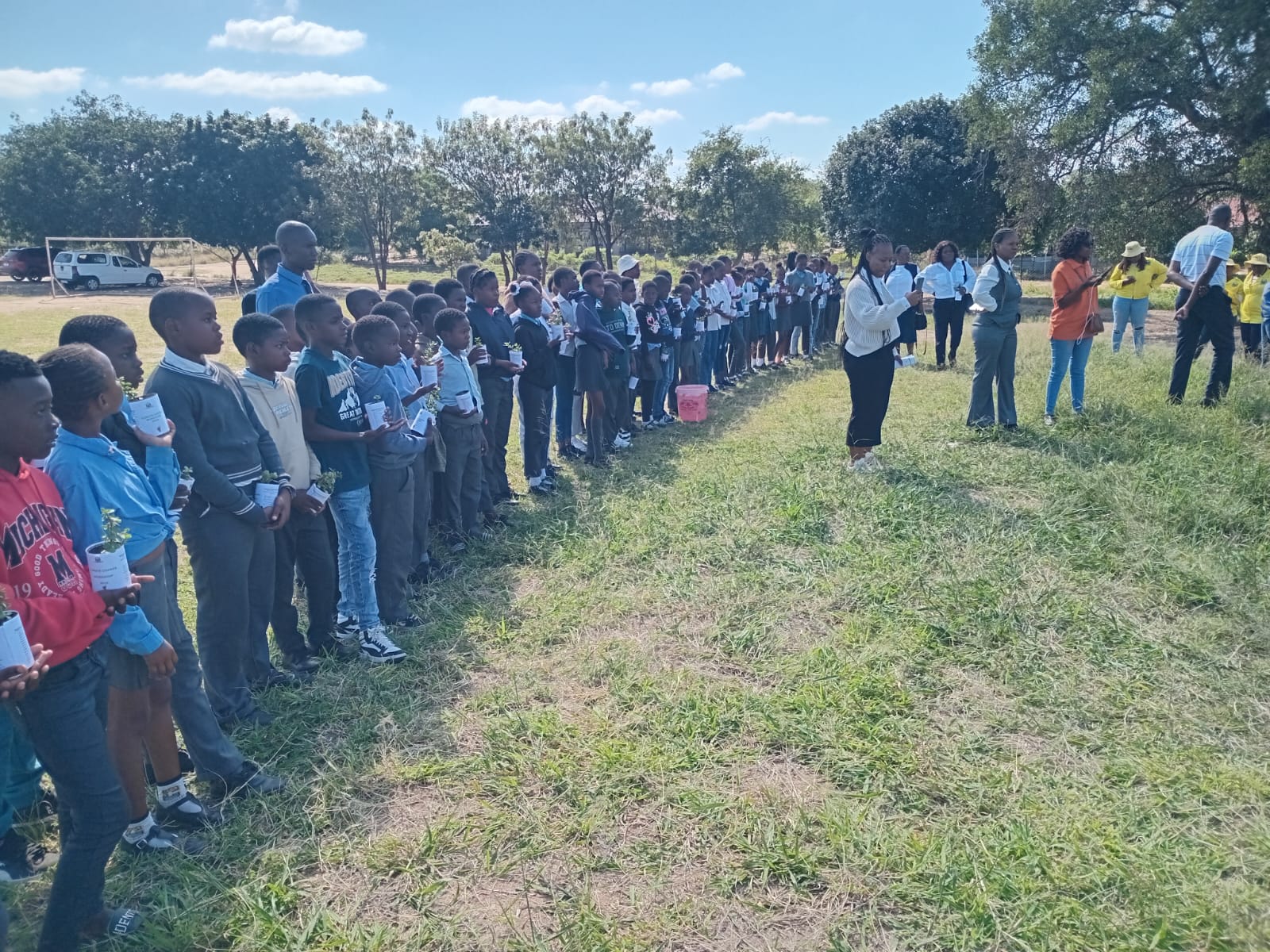 Learners gathered for the stewardship session on the school field.